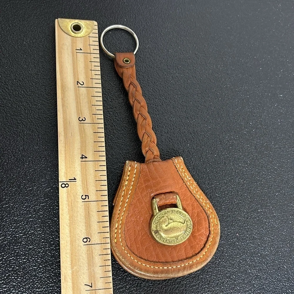 Dooney & Bourke Vintage Leather Brass Duck Fobs Key Ring Key Chain Brown
